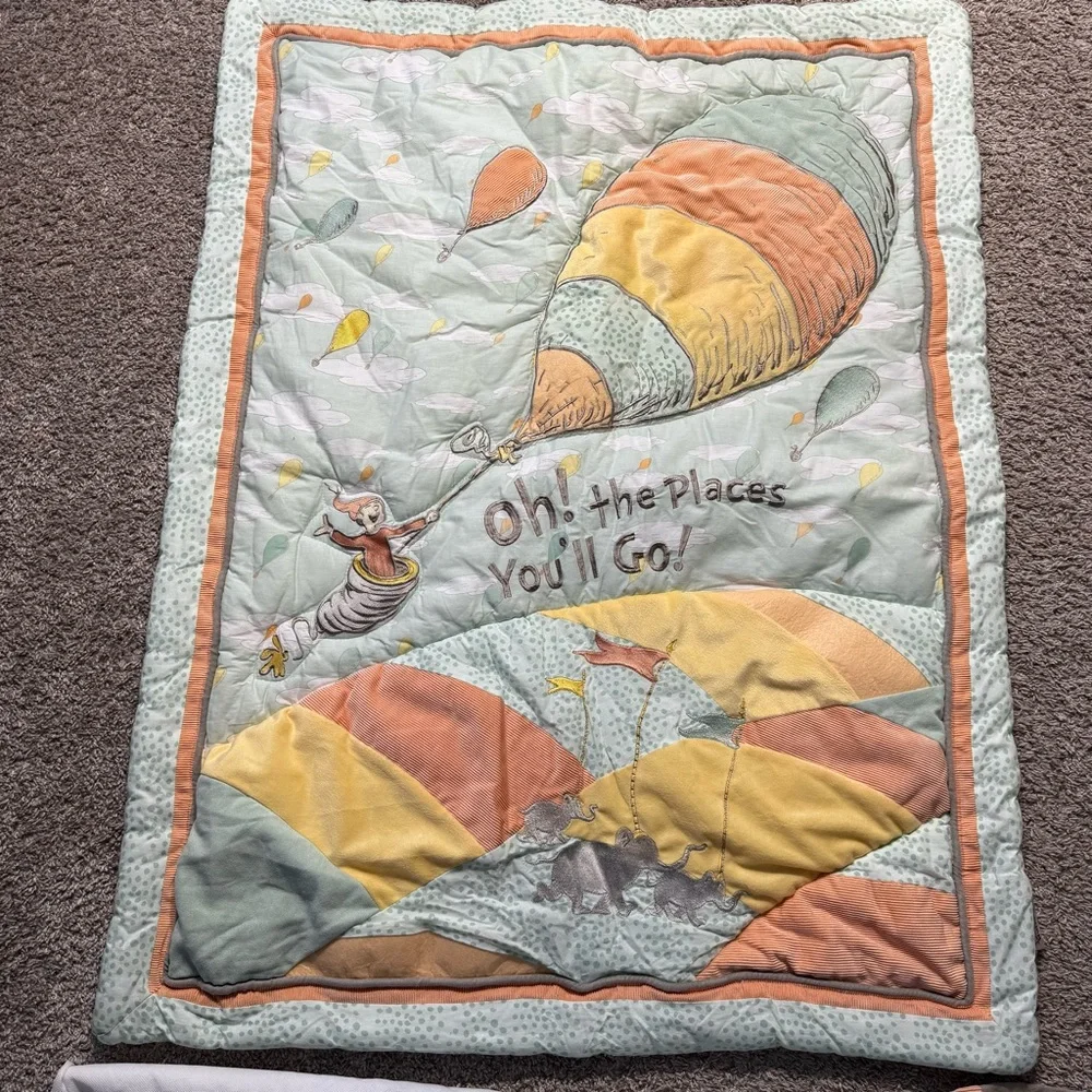 Oh the Places You’ll Go Dr. Seuss baby crib blanket + crib skirt